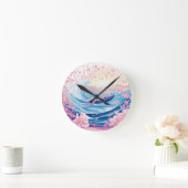 Whimsical Blue and Pink Whale Art Runde Wanduhr (Zuhause)