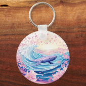 Whimsical Blue and Pink Whale Art Schlüsselanhänger (Rückseite)