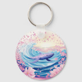 Whimsical Blue and Pink Whale Art Schlüsselanhänger (Rückseite)