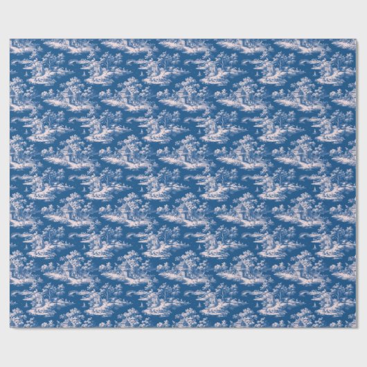 Whimsical Blue and White Countryside Scene Geschenkpapier (Flach)