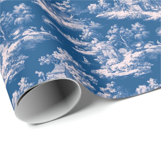 Whimsical Blue and White Countryside Scene Geschenkpapier (Rolleneckpunkt)