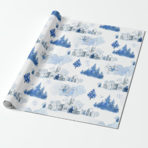 Whimsical Blue and White Mouse Village Geschenkpapier