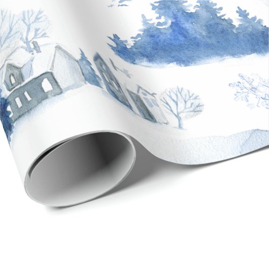 Whimsical Blue and White Mouse Village Geschenkpapier (Rolleneckpunkt)