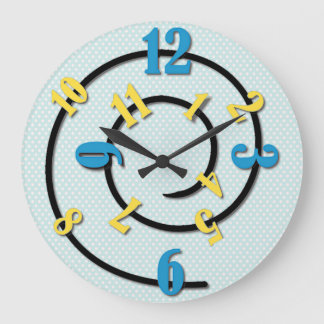 Whimsical Blue and Yellow Spiral Große Wanduhr
