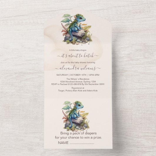 Whimsical Blue Aquamarin Dragon Baby Dusche All In One Einladung (Innen Boden)