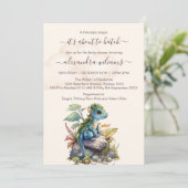 Whimsical Blue Aquamarin Dragon Baby Dusche Einladung (Stehend Vorderseite)