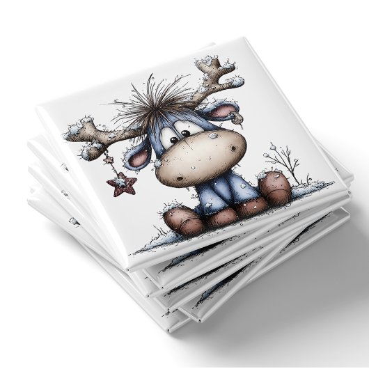 Whimsical Blue Baby Reindeer Christmas Magnet