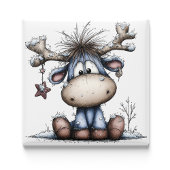 Whimsical Blue Baby Reindeer Christmas Magnet