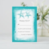 Whimsical Blue Beach Hochzeit RSVP Karten (Stehend Vorderseite)