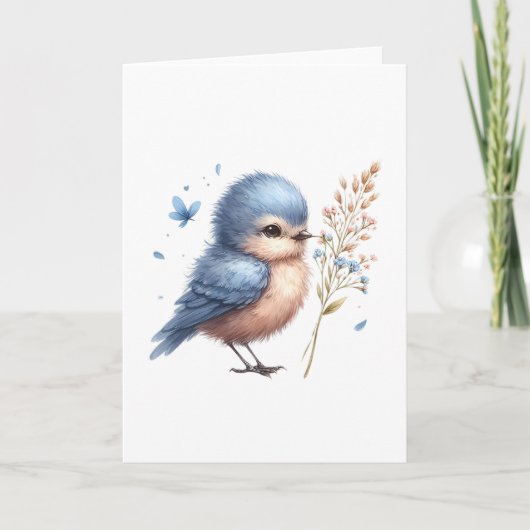 Whimsical Blue Bird All-Occasion Blank Gruß Karte (Vorderseite)