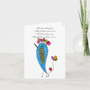 Whimsical Blue Bird Illustration Grußkarte Karte