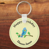 Whimsical Blue Bird Round Schlüsselanhänger (Vorderseite)