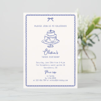 Whimsical Blue, Birthday Cake, Birthday Party Einladung