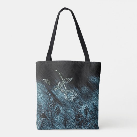 Whimsical Blue Black Rose Text Tasche (Rückseite)