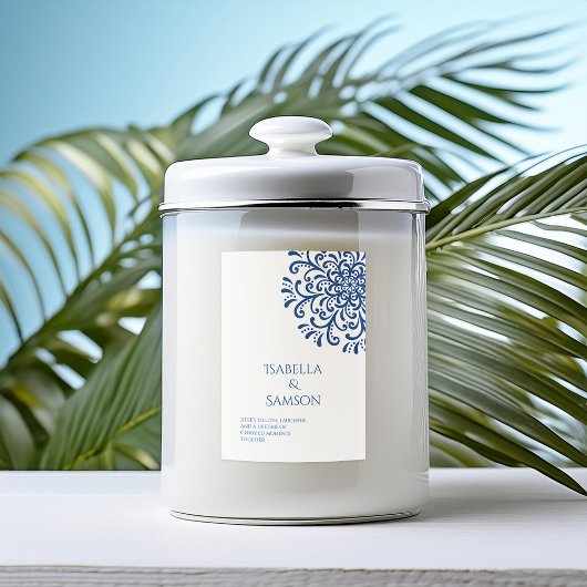 Whimsical Blue Blüh Candle Label Lebensmitteletikett