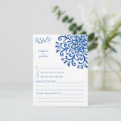 Whimsical Blue Blüh RSVP Card (Stehend Vorderseite)