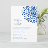 Whimsical Blue Blüh Wedding Einladung (Stehend Vorderseite)