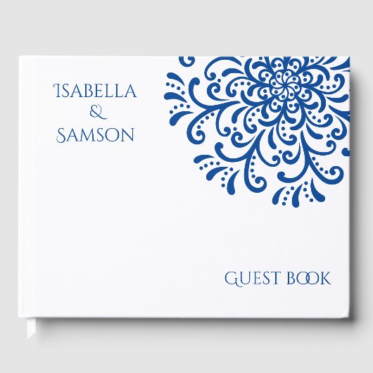 Whimsical Blue Blüh Wedding Gästebuch (Vorderseite)