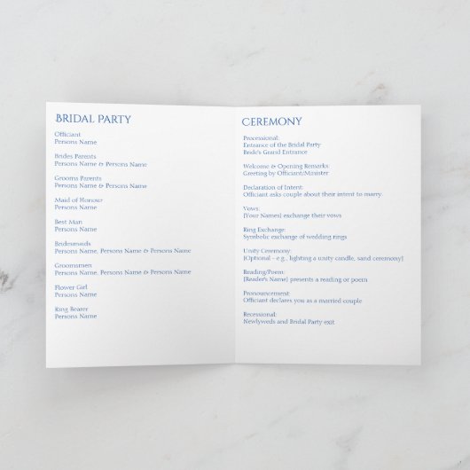 Whimsical Blue Blüh Wedding Program Programm (Innenseite)