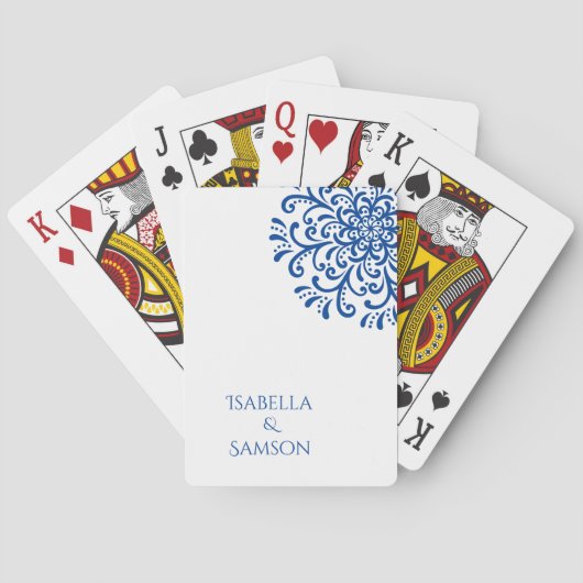 Whimsical Blue Blüh Wedding Spielkarten (Rückseite)