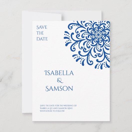 Whimsical Blue Blühte Save the Date (Vorderseite)