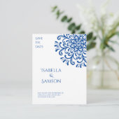 Whimsical Blue Blühte Save the Date (Stehend Vorderseite)