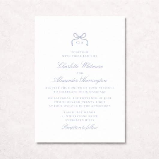 Whimsical Blue Bow Wedding Invitation Einladung