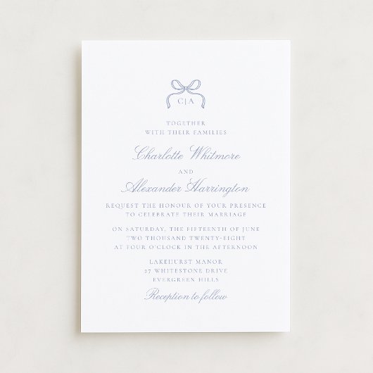 Whimsical Blue Bow Wedding Invitation Einladung