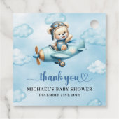 Whimsical Blue Brown Teddy Bear Aviator Boy Shower Geschenkanhänger (Rückseite)