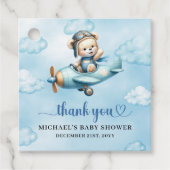 Whimsical Blue Brown Teddy Bear Aviator Boy Shower Geschenkanhänger (Vorderseite)