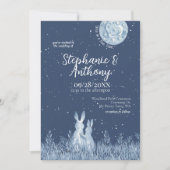 Whimsical Blue Bunny Rabbit Moon Stars Hochzeit Einladung (Vorderseite)