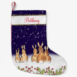Whimsical Blue Bunny Rabbit Personalisierte Weihna Kleiner Weihnachtsstrumpf