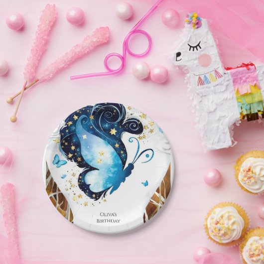 Whimsical Blue Butterfly Geburtstag Pappteller (Party)