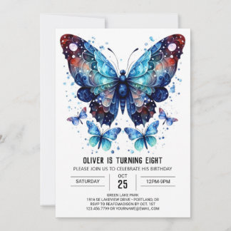 Whimsical Blue Butterfly Junge Geburtstag Einladung