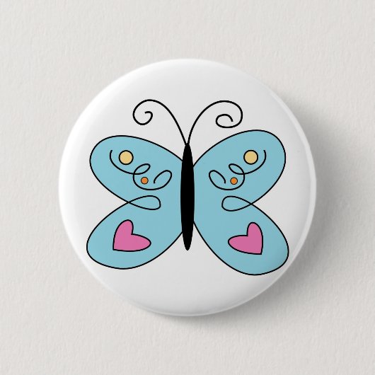 Whimsical Blue Butterfly mit Herz Wings Button (Vorderseite)