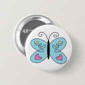 Whimsical Blue Butterfly mit Herz Wings Button (Vorne & Hinten)