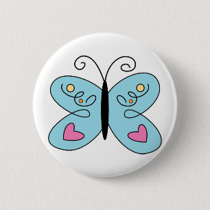 Whimsical Blue Butterfly mit Herz Wings Button
