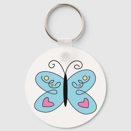 Whimsical Blue Butterfly mit Herz Wings Schlüsselanhänger (Vorderseite)