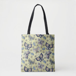 Whimsical Blue Butterfly Nahtloses Muster Tasche