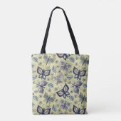 Whimsical Blue Butterfly Nahtloses Muster Tasche (Rückseite)