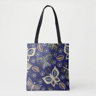 Whimsical Blue Butterfly Nahtloses Muster Tasche