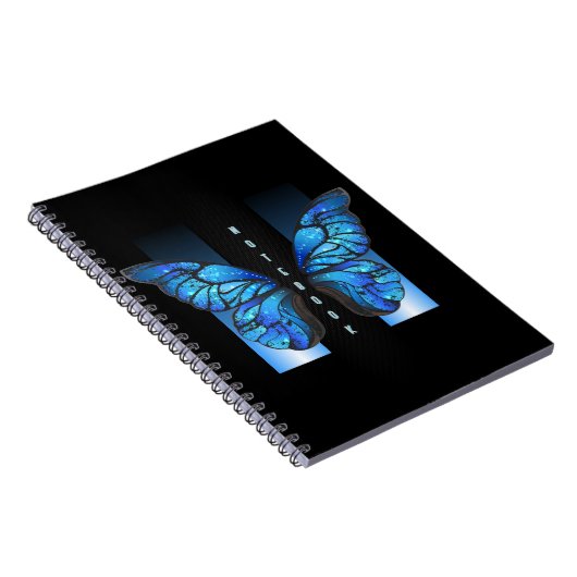 "Whimsical Blue Butterfly Spiral Foto Notebook" Notizblock (Rechte Seite)