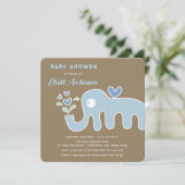 Whimsical Blue Cartoon Elephant Boy Baby Dusche Einladung (Stehend Vorderseite)