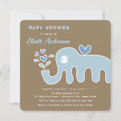 Whimsical Blue Cartoon Elephant Boy Baby Dusche Einladung (Vorderseite)