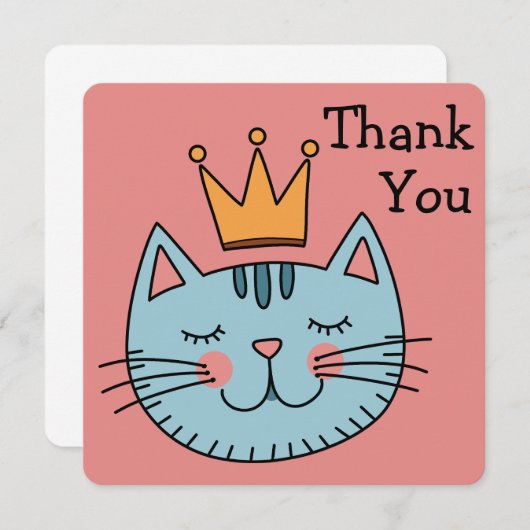 Whimsical Blue Cat mit gelber Krone Danke (Vorne/Hinten)