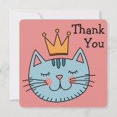 Whimsical Blue Cat mit gelber Krone Danke (Vorderseite)