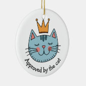 Whimsical Blue Cat mit gelber Krone nach Maß Keramik Ornament (Rechts)
