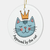 Whimsical Blue Cat mit gelber Krone nach Maß Keramik Ornament (Links)