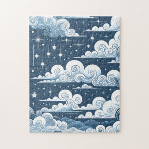 Whimsical Blue Celestial Baby Dusche Begrüßungszei Puzzle