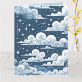 Whimsical Blue Celestial Baby Dusche Karte (Gelbe Blume)